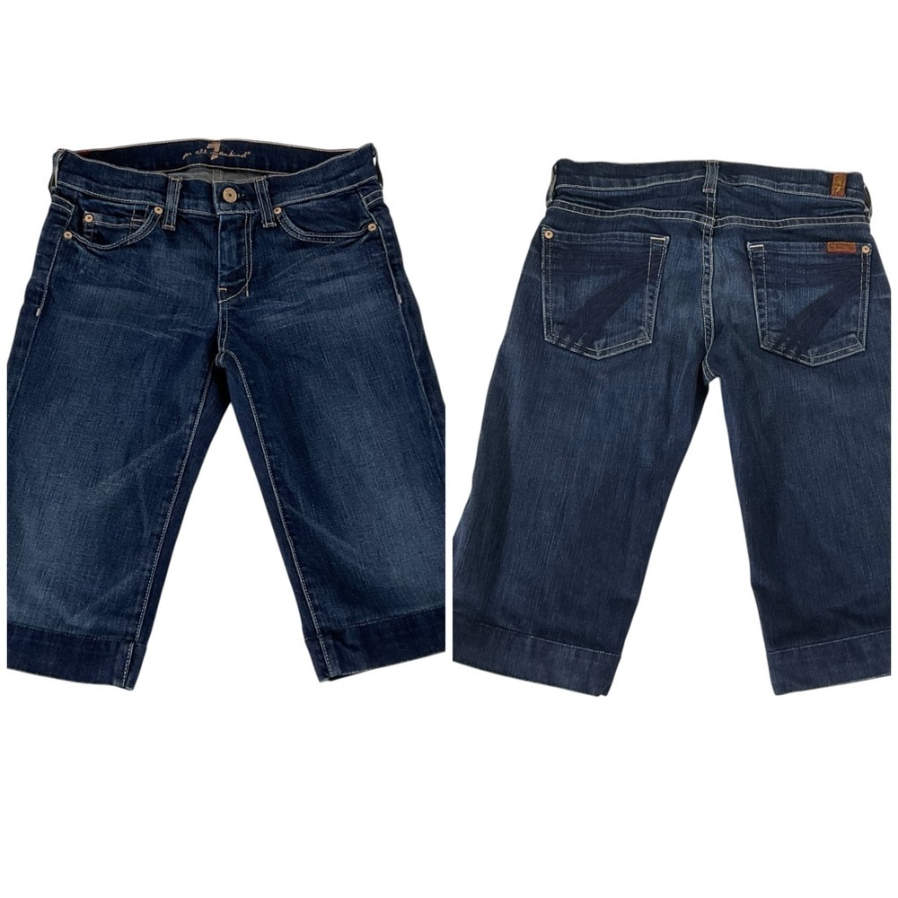7 For All Mankind Dojo Bermuda Denim Shorts Sz 25 Dark Wash Stretch Made in USA